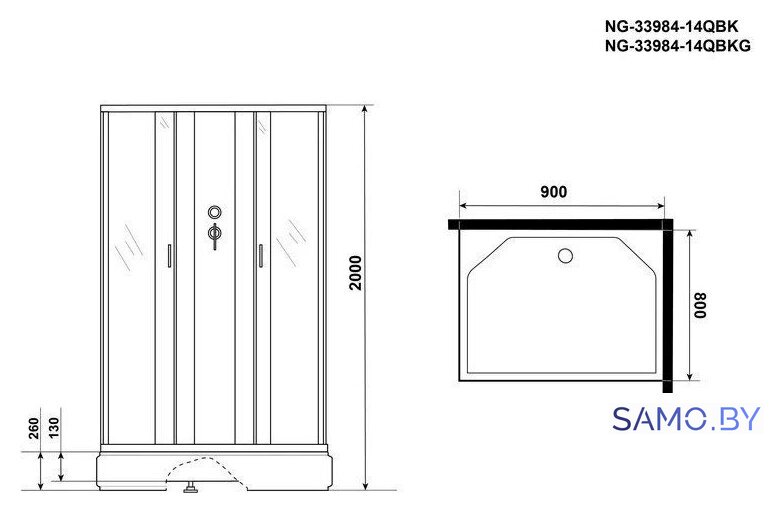 Душевая кабина Niagara NG-33984-14QBKTG 90x80x215 (матовое стекло) - Изображение №4 — Интернет-магазин samo.by
