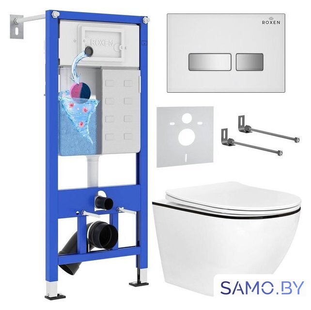 Унитаз подвесной Roxen Antares Black в комплекте с инсталляцией StounFix Dual Fresh 6 в 1 964909 (кнопка: белое стекло) - Изображение №2 — Интернет-магазин samo.by