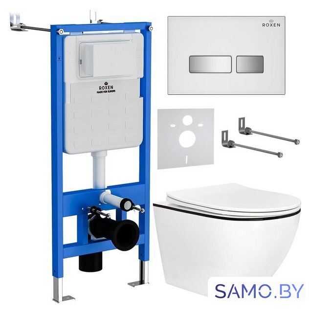 Унитаз подвесной Roxen Antares Black в комплекте с инсталляцией StounFix Dual Fresh 6 в 1 964909 (кнопка: белое стекло) - Изображение №1 — Интернет-магазин samo.by