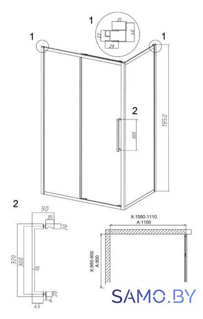 Душевой уголок Grossman Cosmo 110x90x195 120.K33.02.1190.21.02 (черный матовый/шиншилла стекло) - Изображение №10 — Интернет-магазин samo.by