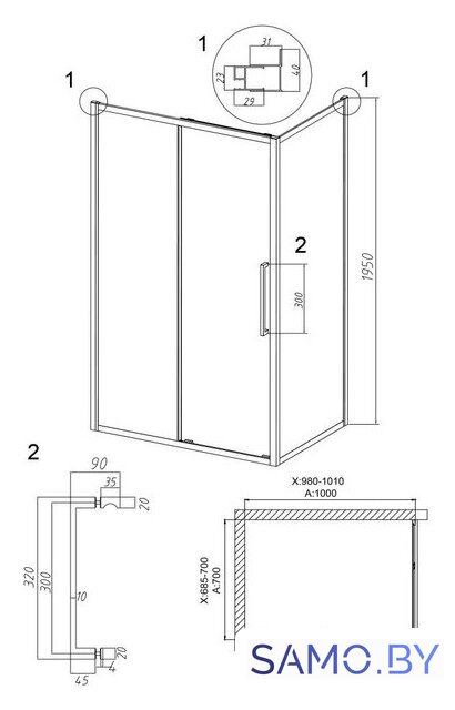 Душевой уголок Grossman Cosmo 100x70x195 120.K33.02.1070.32.00 (золото сатин/стекло прозрачное) - Изображение №10 — Интернет-магазин samo.by