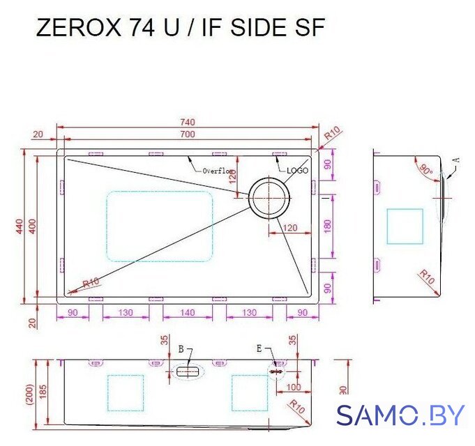 Кухонная мойка ZorG ZEROX 74 U / IF Side SF Zurinox Steel - Изображение №4 — Интернет-магазин samo.by