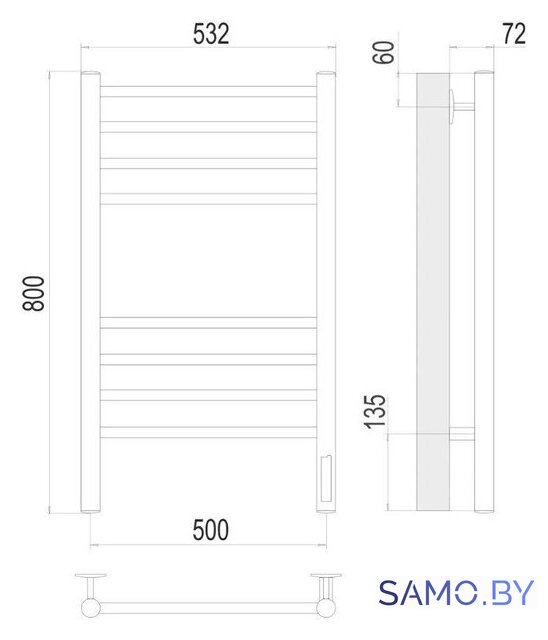 Полотенцесушитель TERMINUS КС Аврора П8 500х800 (золото, Quick Touch) - Изображение №2 — Интернет-магазин samo.by