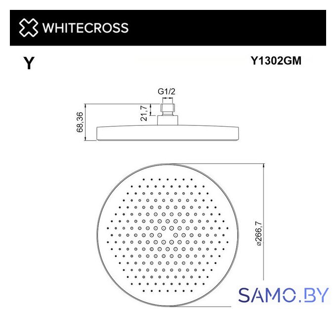 Верхний душ Whitecross Y1302GM (оружейная сталь) - Изображение №2 — Интернет-магазин samo.by