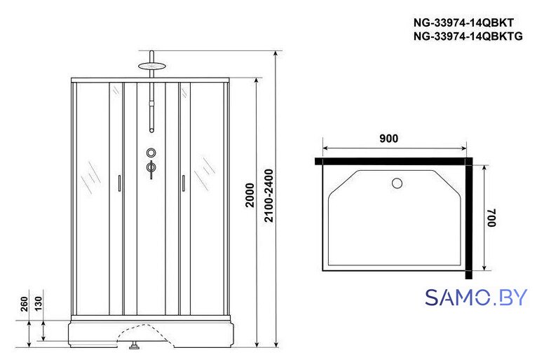 Душевая кабина Niagara NG-33974-14QBKTG 90x70x200 (матовое стекло) - Изображение №4 — Интернет-магазин samo.by