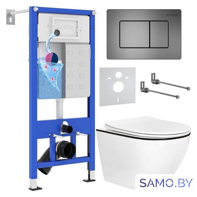 Унитаз подвесной Roxen Antares Black в комплекте с инсталляцией StounFix Dual Fresh 6 в 1 964862 (кнопка: оружейная сталь) - Изображение №2 — Интернет-магазин samo.by