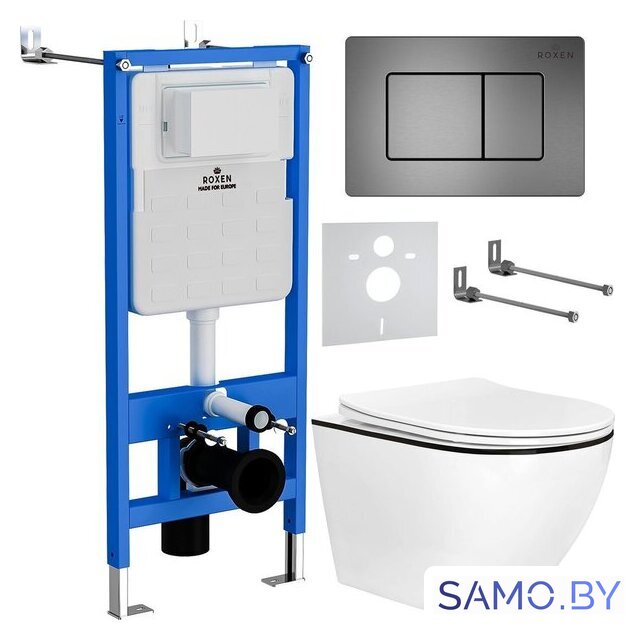 Унитаз подвесной Roxen Antares Black в комплекте с инсталляцией StounFix Dual Fresh 6 в 1 964862 (кнопка: оружейная сталь) - Изображение №1 — Интернет-магазин samo.by
