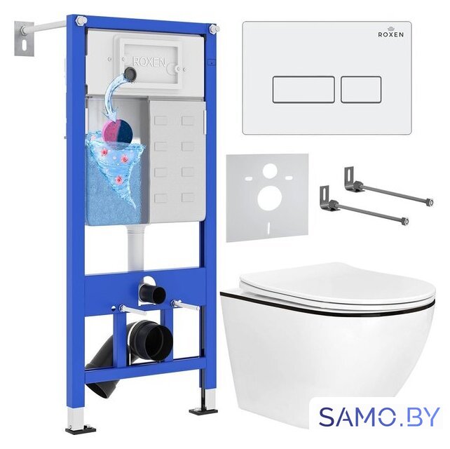 Унитаз подвесной Roxen Antares Black в комплекте с инсталляцией StounFix Dual Fresh 6 в 1 964744 (кнопка: белый глянец) - Изображение №1 — Интернет-магазин samo.by