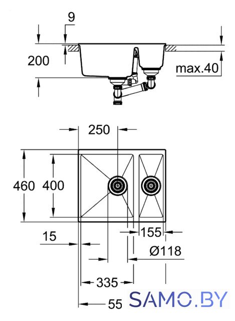 Кухонная мойка Grohe K500 60-C 55.5/46 1.5 31648AP0 (черный гранит) - Изображение №2 — Интернет-магазин samo.by