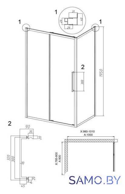 Душевой уголок Grossman Cosmo 100x80x195 120.K33.02.1080.21.10 (черный матовый/тонированно стекло) - Изображение №10 — Интернет-магазин samo.by