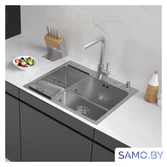 Кухонная мойка ARFEKA ECO AR мойка 600*500, коландер F, дозатор SATIN DECOR VOLCANIC - Изображение №1 — Интернет-магазин samo.by