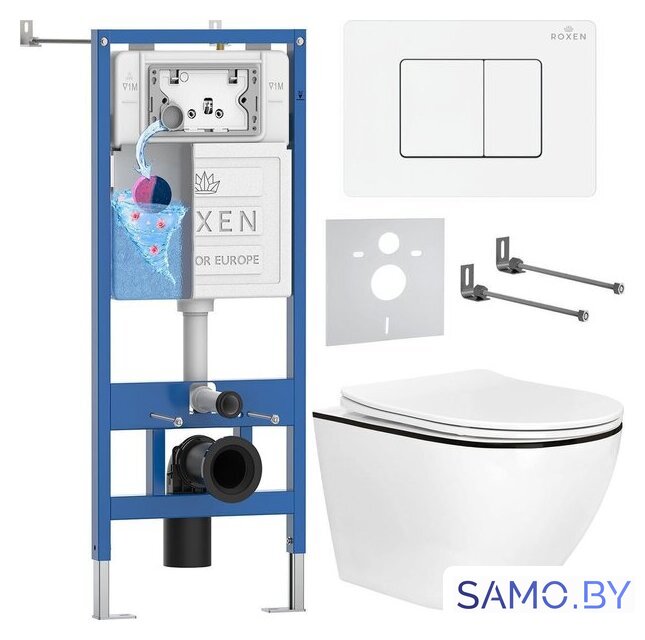 Унитаз подвесной Roxen Antares Black в комплекте с инсталляцией StounFix Dual Fresh 6 в 1 868551 (кнопка: белый глянцевая) - Изображение №1 — Интернет-магазин samo.by