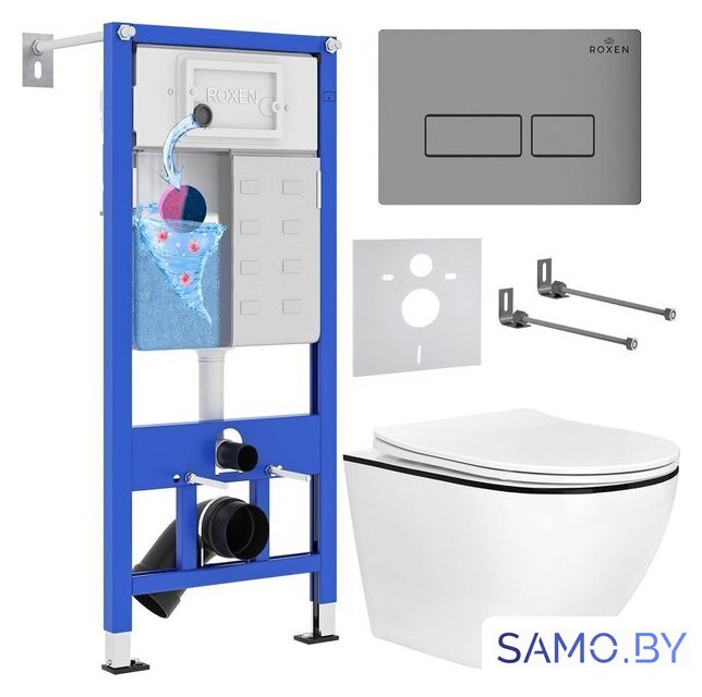 Унитаз подвесной Roxen Antares Black в комплекте с инсталляцией StounFix Dual Fresh 6 в 1 964800 (кнопка: хром матовый) - Изображение №1 — Интернет-магазин samo.by