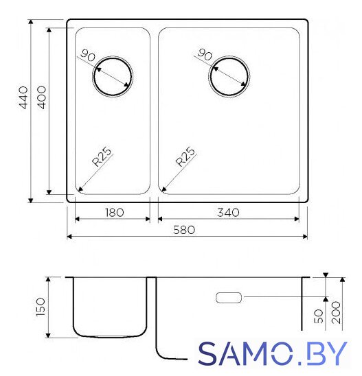Кухонная мойка Omoikiri Tadzava 58-2-U/I-IN-R 4993773 (нержавеющая сталь) - Изображение №3 — Интернет-магазин samo.by