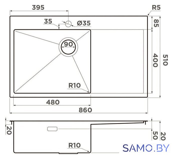 Кухонная мойка Omoikiri Akisame 86-GB-R Side (графит) - Изображение №5 — Интернет-магазин samo.by