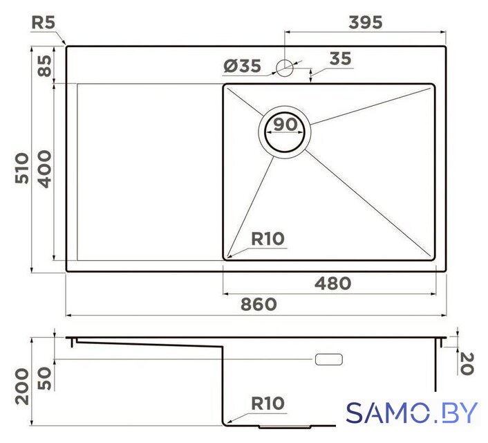 Кухонная мойка Omoikiri Akisame 86-GB-R Side (графит) - Изображение №6 — Интернет-магазин samo.by
