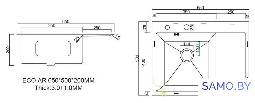 Кухонная мойка ARFEKA ECO AR 650*500 L BLACK PVD NANO - Изображение №3 — Интернет-магазин samo.by