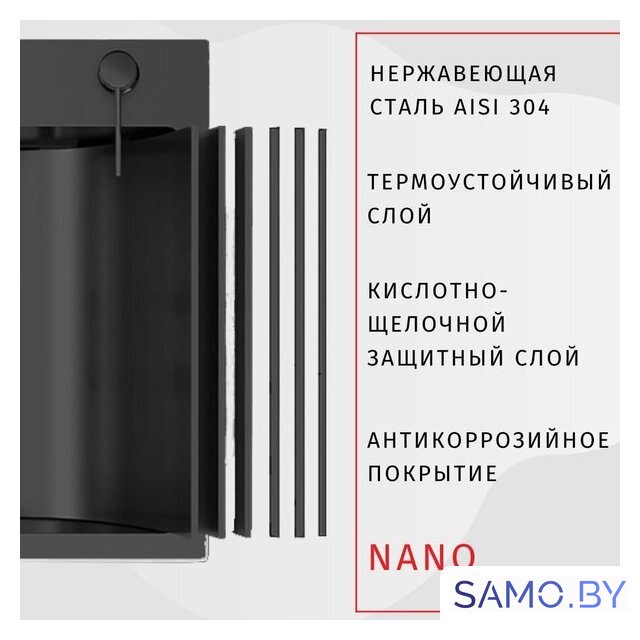 Кухонная мойка ARFEKA Eco AR 600*500 Black PVD Nano - Изображение №5 — Интернет-магазин samo.by