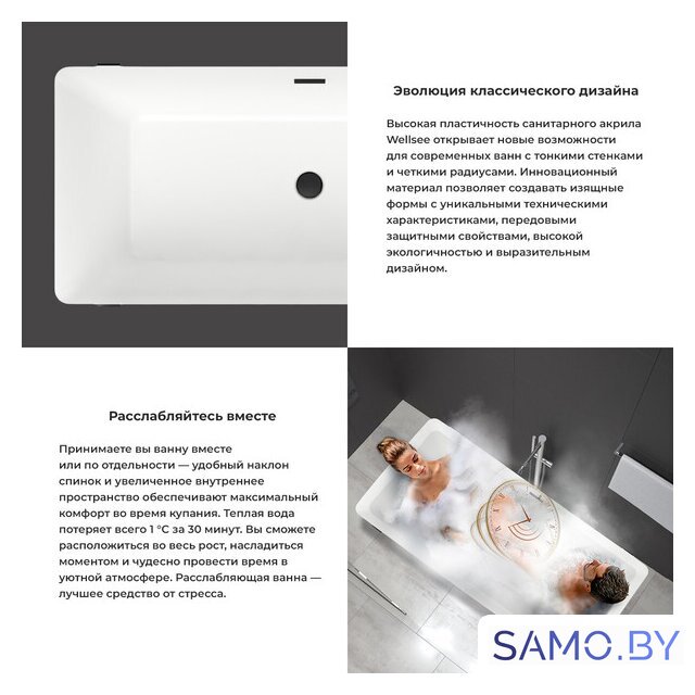Ванна Wellsee FR.Euphoria 166x77,5 230101001 (отдельностоящая ванна белый глянец, экран, ножки матовый черный) - Изображение №5 — Интернет-магазин samo.by