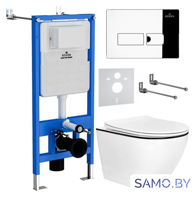 Унитаз подвесной Roxen Antares Black в комплекте с инсталляцией StounFix Dual Fresh 6 в 1 964772 (кнопка: хром глянец) - Изображение №1 — Интернет-магазин samo.by