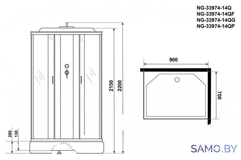Душевая кабина Niagara NG-33974-14QG 90x70 (матовое стекло) - Изображение №4 — Интернет-магазин samo.by