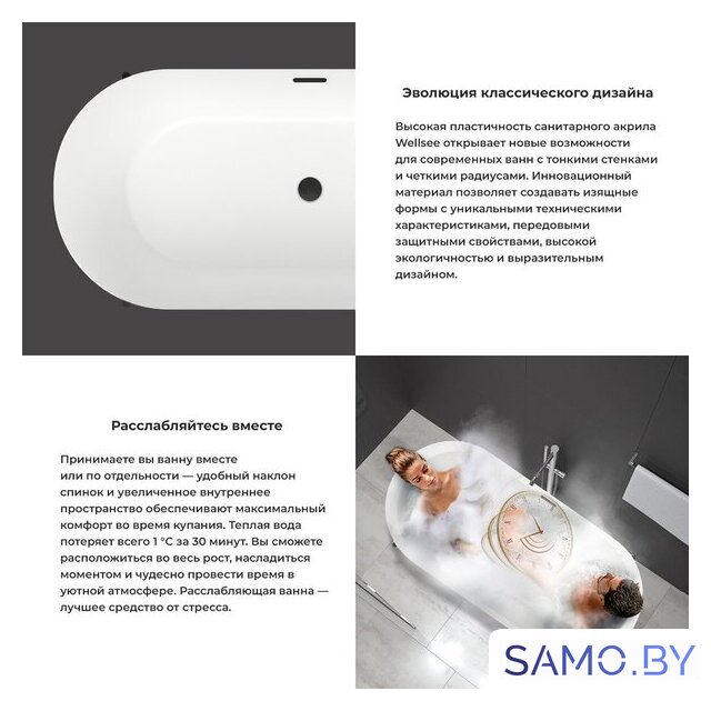 Ванна Wellsee FR.Euphoria 2.0 166x77 235501004 (отдельностоящая ванна белый глянец, экран, ножки золото, сифон-автомат золото) - Изображение №5 — Интернет-магазин samo.by