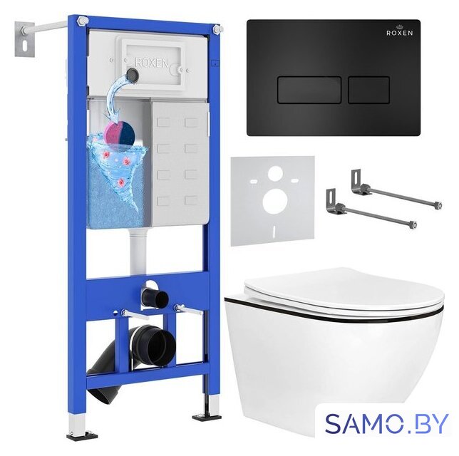 Унитаз подвесной Roxen Antares Black в комплекте с инсталляцией StounFix Dual Fresh 6 в 1 964755 (кнопка: черный матовый) - Изображение №1 — Интернет-магазин samo.by