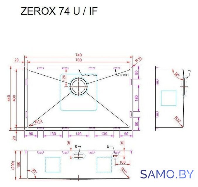 Кухонная мойка ZorG Zerox 74 U / IF Zurinox PVD Gunblack - Изображение №4 — Интернет-магазин samo.by