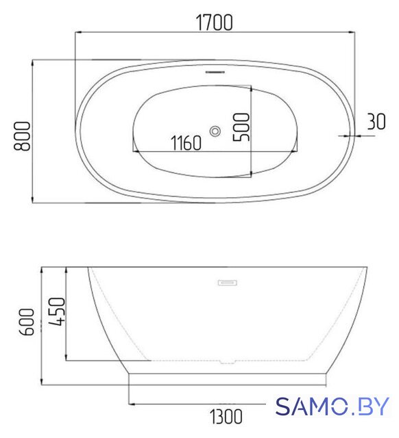 Ванна Grossman Classic GR-2603 170x80 - Изображение №4 — Интернет-магазин samo.by