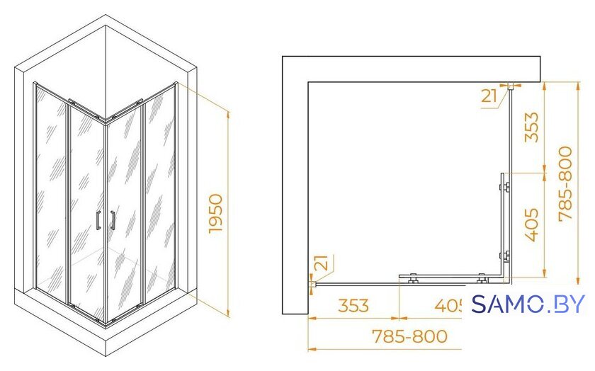 Душевой уголок RGW PA-030B 3508103088-24 80x80 (черный/матовое-сатинат стекло) - Изображение №2 — Интернет-магазин samo.by