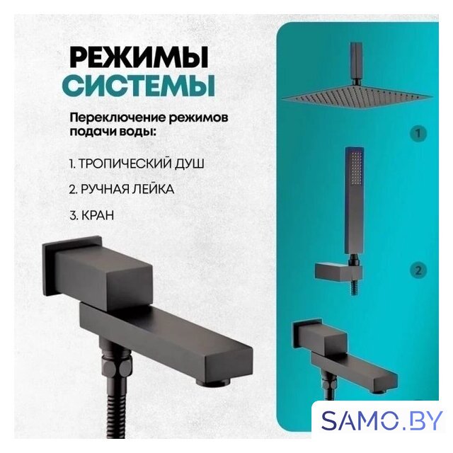 Душевая система  Grocenberg GB5089BL-2 (черный матовый) - Изображение №10 — Интернет-магазин samo.by