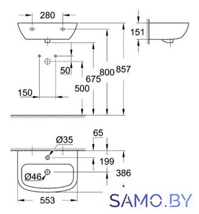 Умывальник Grohe 39440000 55.3x38.6 - Изображение №6 — Интернет-магазин samo.by