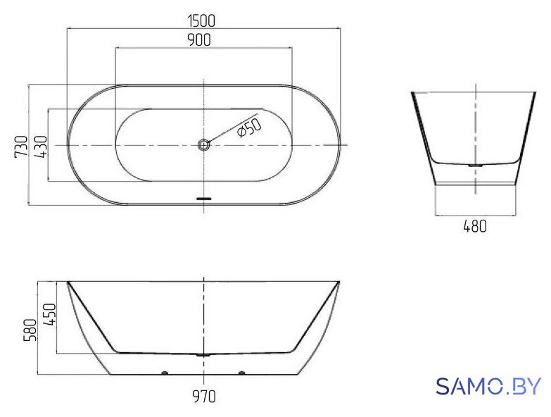 Ванна Grossman Classic GR-12500 150x75 - Изображение №6 — Интернет-магазин samo.by