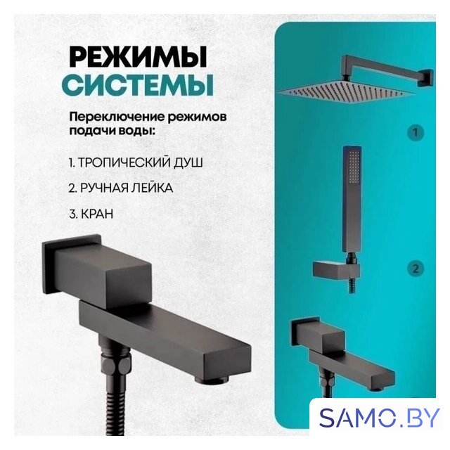 Душевая система  Grocenberg GB5089BL-1 (черный матовый) - Изображение №10 — Интернет-магазин samo.by