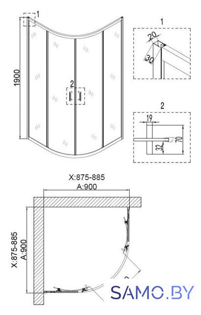 Душевой уголок Niagara NG-6806-08 90x90x190 - Изображение №3 — Интернет-магазин samo.by