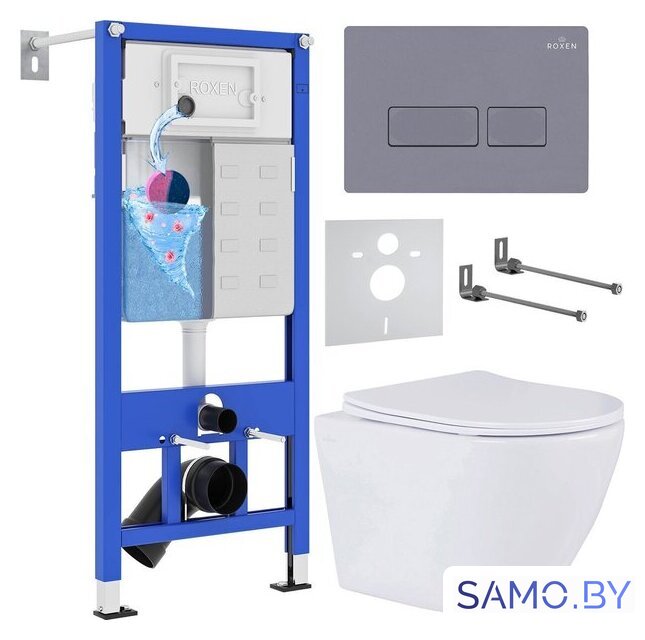 Унитаз подвесной Roxen Antares 530185-01 в комплекте с инсталляцией StounFix Dual Fresh 6 в 1 966771 (кнопка: серый гранит) - Изображение №1 — Интернет-магазин samo.by
