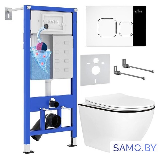Унитаз подвесной Roxen Antares Black в комплекте с инсталляцией StounFix Dual Fresh 6 в 1 964686 (кнопка: хром глянец) - Изображение №1 — Интернет-магазин samo.by
