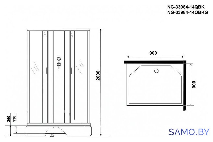 Душевая кабина Niagara NG-33984-14QBK 90x80 (матовое стекло) - Изображение №4 — Интернет-магазин samo.by