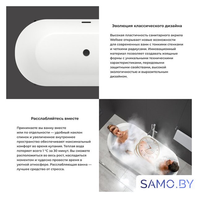 Ванна Wellsee FR.Euphoria 2.0 166x77 235501001 (отдельностоящая ванна белый глянец, экран, ножки матовый черный) - Изображение №5 — Интернет-магазин samo.by