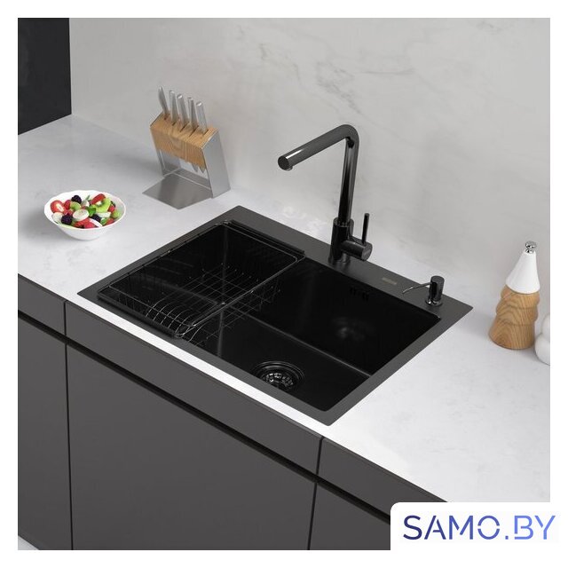 Кухонная мойка ARFEKA ECO AR мойка 600*500, коландер F, дозатор BLACK DECOR MILLET - Изображение №1 — Интернет-магазин samo.by