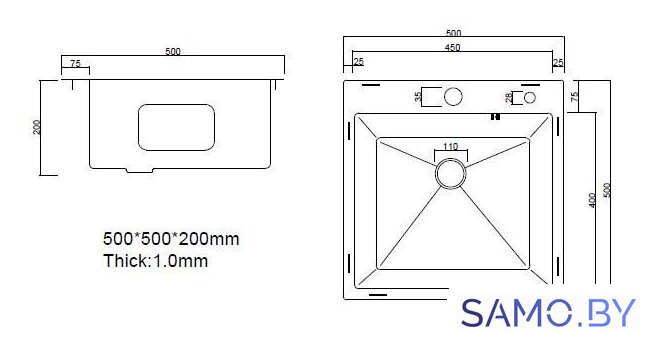 Кухонная мойка ARFEKA Eco AR 500*500 Satin Decor - Изображение №7 — Интернет-магазин samo.by