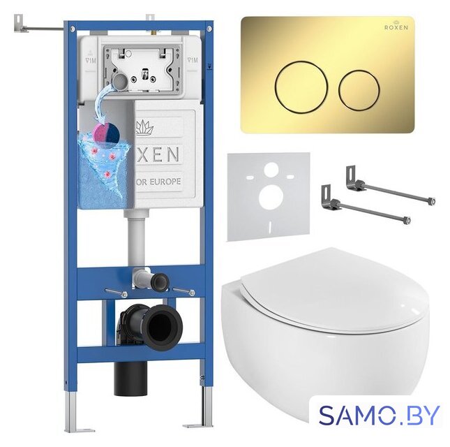 Унитаз подвесной Roxen EGG в комплекте с инсталляцией StounFix Dual Fresh 6 в 1 868578 (кнопка: сатин матовая) - Изображение №1 — Интернет-магазин samo.by
