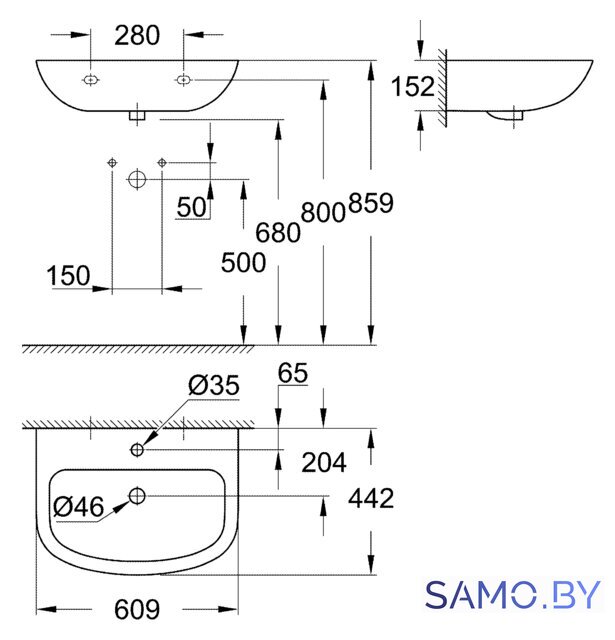 Умывальник Grohe 39421000 60.9x44.2 - Изображение №6 — Интернет-магазин samo.by