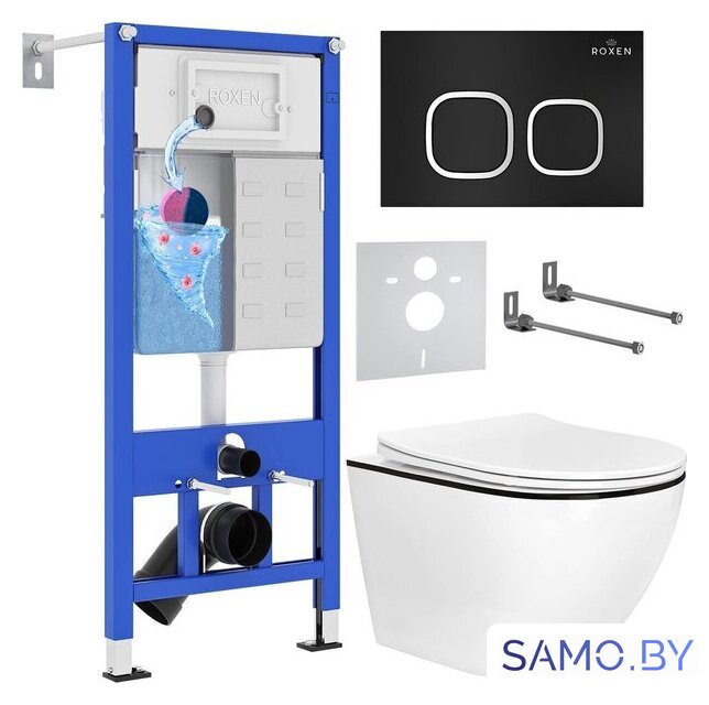 Унитаз подвесной Roxen Antares Black в комплекте с инсталляцией StounFix Dual Fresh 6 в 1 964681 (кнопка: черный матовый) - Изображение №1 — Интернет-магазин samo.by