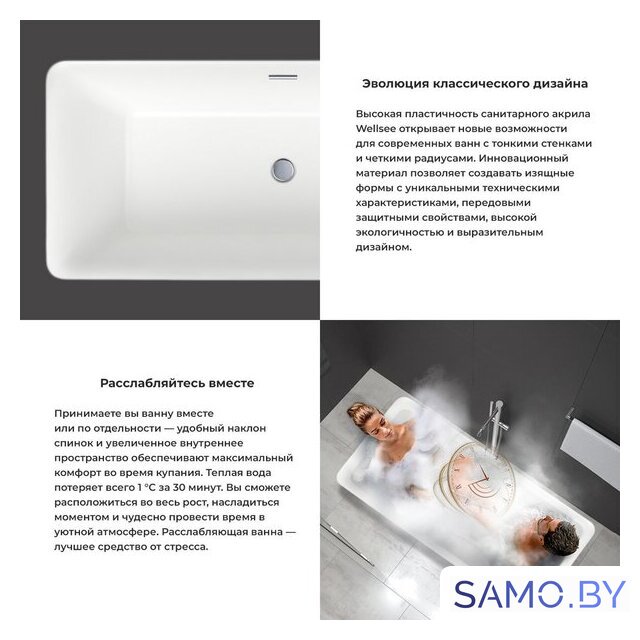 Ванна Wellsee Cute Twin S 168x75 23830103R (отдельностоящая ванна белый глянец, экран, ножки, сифон-автомат матовый черный) - Изображение №5 — Интернет-магазин samo.by