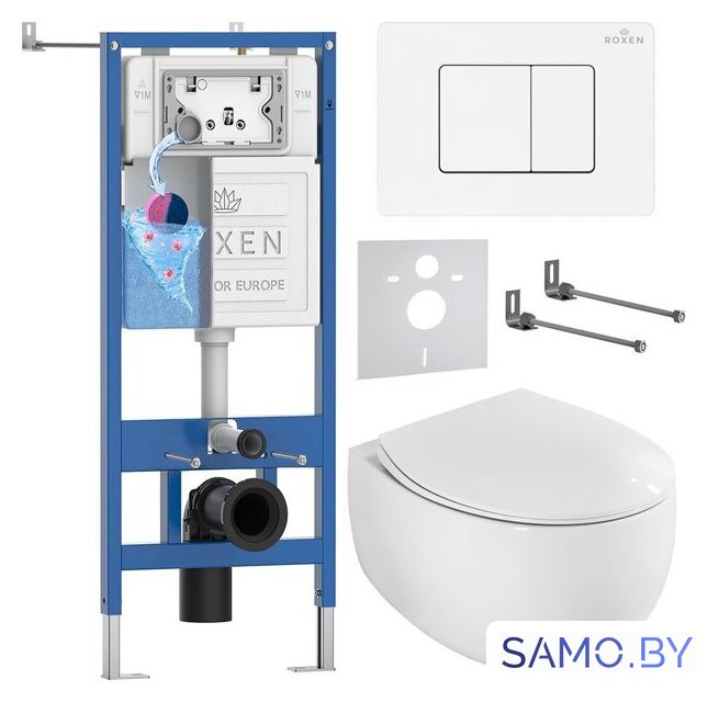 Унитаз подвесной Roxen EGG в комплекте с инсталляцией StounFix Dual Fresh 6 в 1 868537 (кнопка: белый глянцевая) - Изображение №1 — Интернет-магазин samo.by
