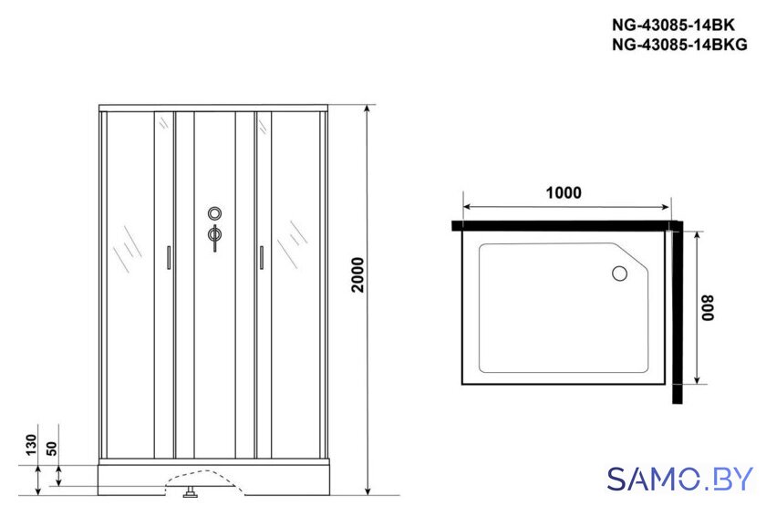 Душевая кабина Niagara NG-43085-14QBK 100x80 - Изображение №3 — Интернет-магазин samo.by
