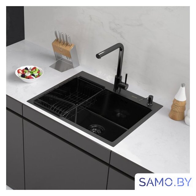Кухонная мойка ARFEKA ECO AR мойка 600*500, коландер F, дозатор BLACK - Изображение №1 — Интернет-магазин samo.by