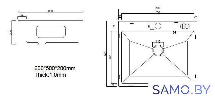 Кухонная мойка ARFEKA Eco AR 600*500 Satin Decor - Изображение №7 — Интернет-магазин samo.by