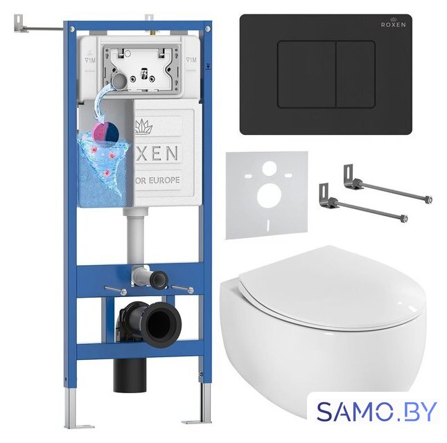 Унитаз подвесной Roxen EGG в комплекте с инсталляцией StounFix Dual Fresh 6 в 1 868503 (кнопка: черный матовая) - Изображение №1 — Интернет-магазин samo.by